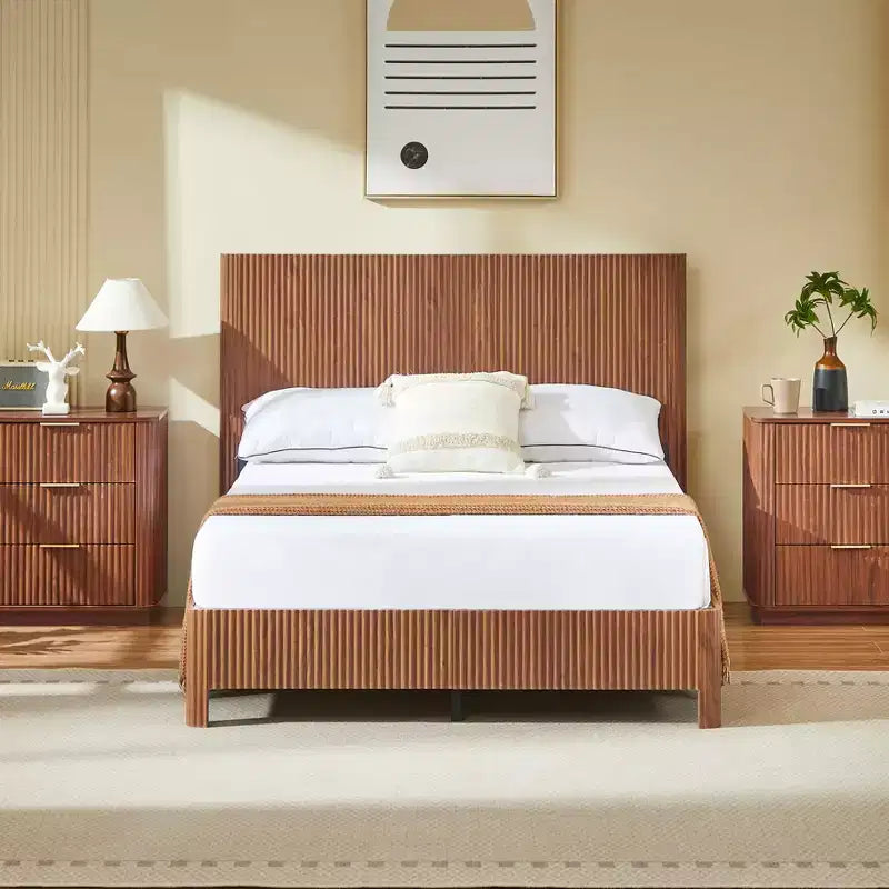 GDFStudio Opaline Farmhouse Wooden Bed with Headboard