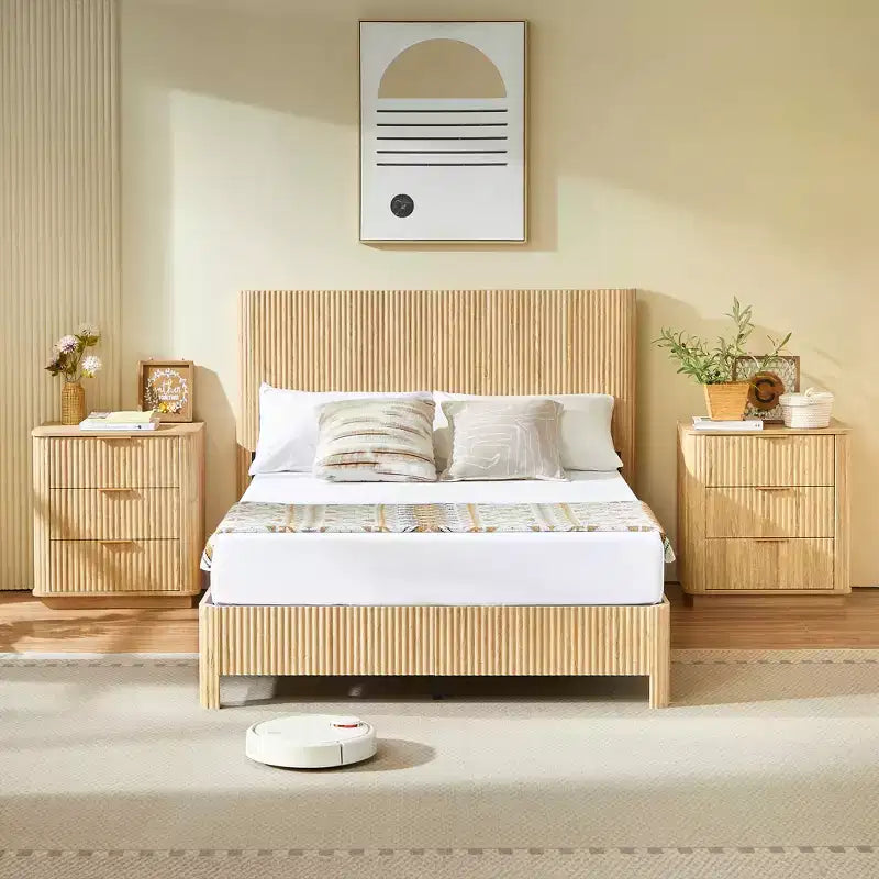 GDFStudio Opaline Farmhouse Wooden Bed with Headboard