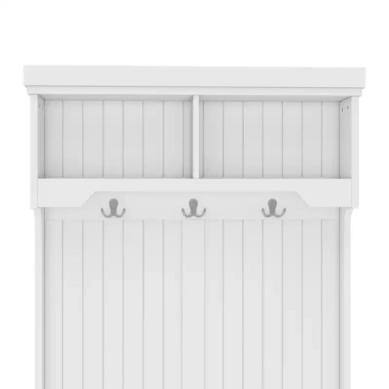 GDFStudio Laurin Modern Wooden Hall Tree with 6 Hooks, 2 Doors and 2 Open Shelves