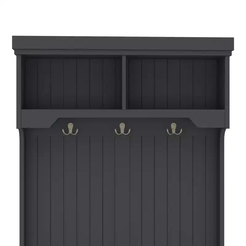 GDFStudio Laurin Modern Wooden Hall Tree with 6 Hooks, 2 Doors and 2 Open Shelves