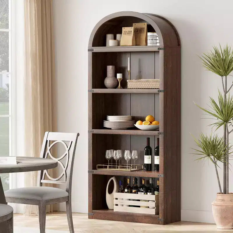 5-Tier White Arched Bookshelf, 72 Tall Arched Bookcase, Floor Standing Open Display Shelving Unit for Living Room, Bedroom, Home Office