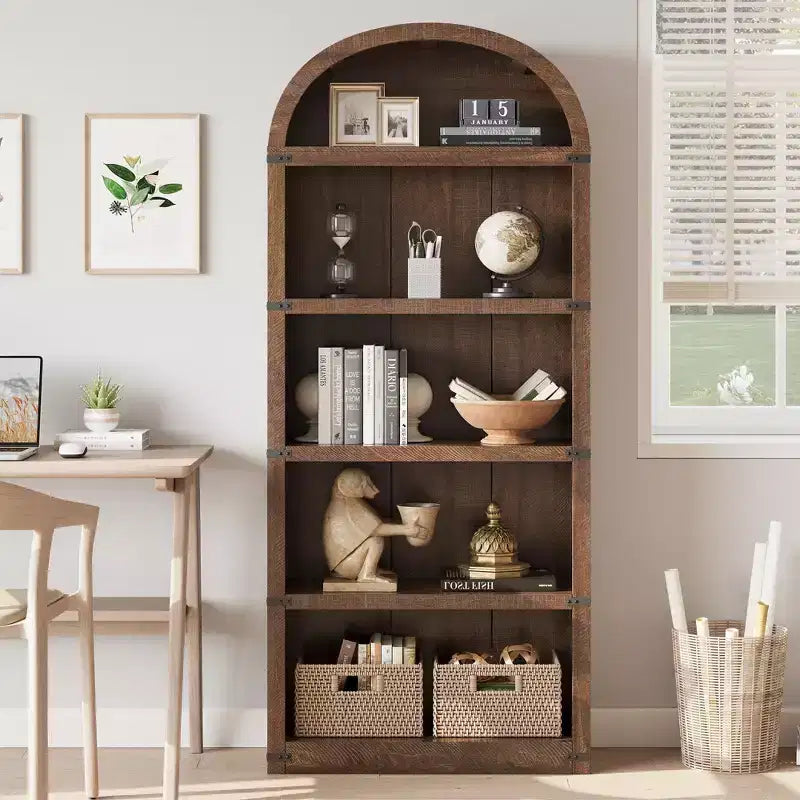5-Tier White Arched Bookshelf, 72 Tall Arched Bookcase, Floor Standing Open Display Shelving Unit for Living Room, Bedroom, Home Office