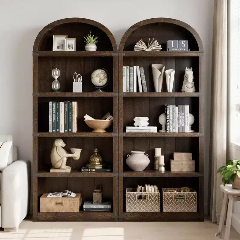5-Tier White Arched Bookshelf, 72 Tall Arched Bookcase, Floor Standing Open Display Shelving Unit for Living Room, Bedroom, Home Office