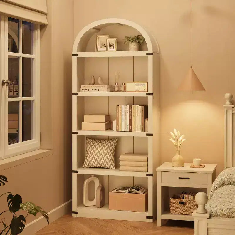 5-Tier White Arched Bookshelf, 72 Tall Arched Bookcase, Floor Standing Open Display Shelving Unit for Living Room, Bedroom, Home Office