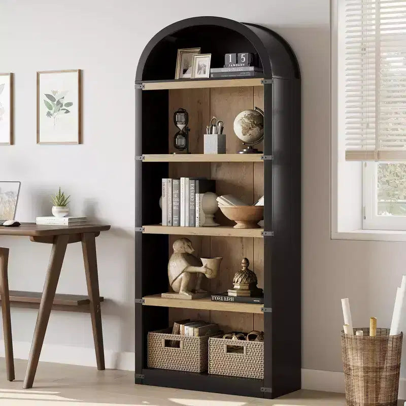 5-Tier White Arched Bookshelf, 72 Tall Arched Bookcase, Floor Standing Open Display Shelving Unit for Living Room, Bedroom, Home Office