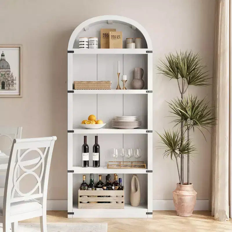 5-Tier White Arched Bookshelf, 72 Tall Arched Bookcase, Floor Standing Open Display Shelving Unit for Living Room, Bedroom, Home Office