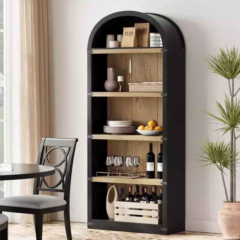 5-Tier White Arched Bookshelf, 72 Tall Arched Bookcase, Floor Standing Open Display Shelving Unit for Living Room, Bedroom, Home Office
