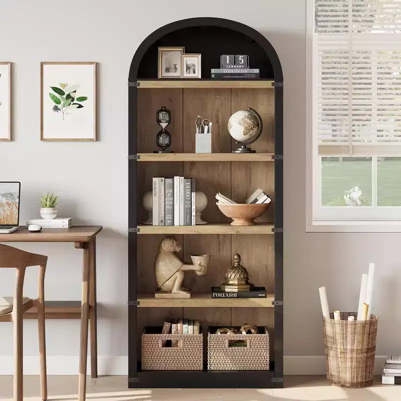 5-Tier White Arched Bookshelf, 72 Tall Arched Bookcase, Floor Standing Open Display Shelving Unit for Living Room, Bedroom, Home Office