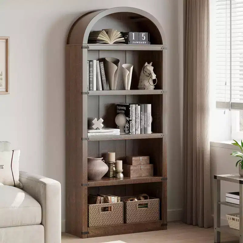 5-Tier White Arched Bookshelf, 72 Tall Arched Bookcase, Floor Standing Open Display Shelving Unit for Living Room, Bedroom, Home Office