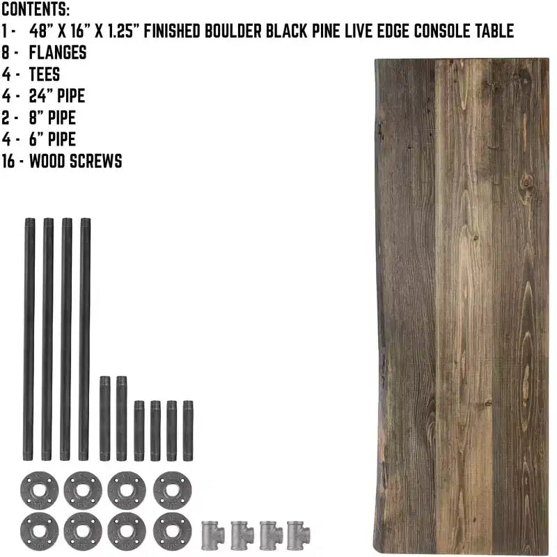 RESTORE Boulder Black Solid Live Edge Wood Console Table by Pipe Decor