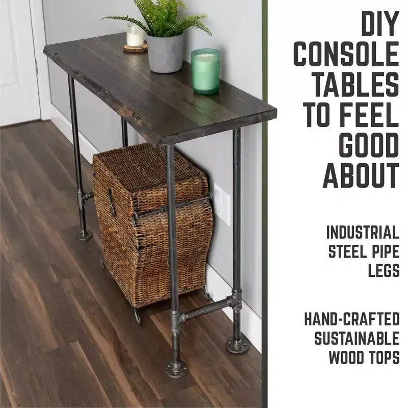RESTORE Boulder Black Solid Live Edge Wood Console Table by Pipe Decor