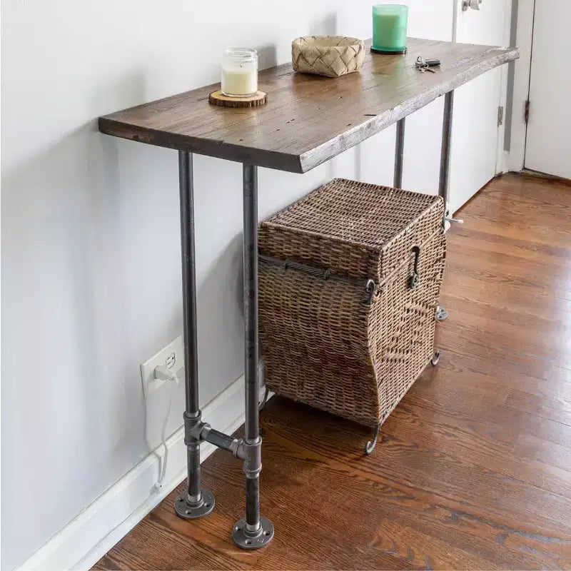 RESTORE Boulder Black Solid Live Edge Wood Console Table by Pipe Decor