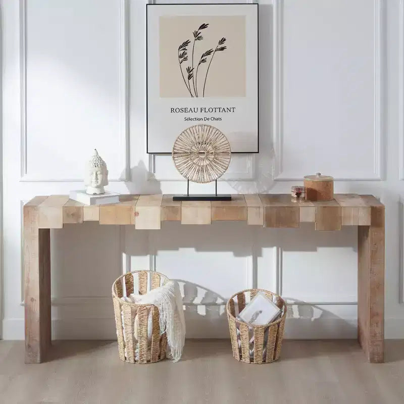 Okak 71IN Modern Console Table, Entryway Table with Sculpted Block Design, Narrow Console Table for Living Room, Hallway, Foyer, Brown