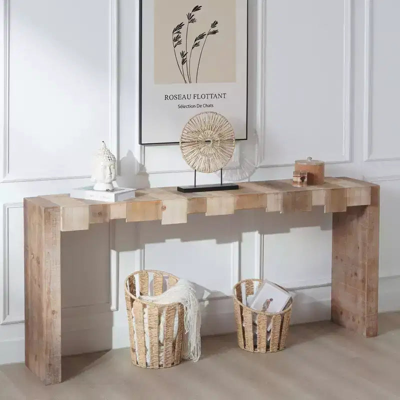 Okak 71IN Modern Console Table, Entryway Table with Sculpted Block Design, Narrow Console Table for Living Room, Hallway, Foyer, Brown