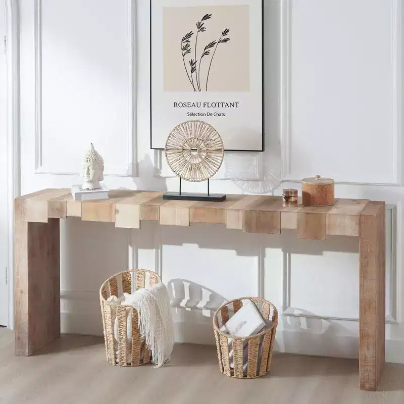 Okak 71IN Modern Console Table, Entryway Table with Sculpted Block Design, Narrow Console Table for Living Room, Hallway, Foyer, Brown