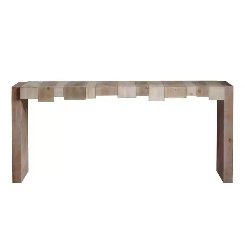 Okak 71IN Modern Console Table, Entryway Table with Sculpted Block Design, Narrow Console Table for Living Room, Hallway, Foyer, Brown