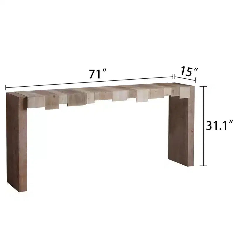 Okak 71IN Modern Console Table, Entryway Table with Sculpted Block Design, Narrow Console Table for Living Room, Hallway, Foyer, Brown