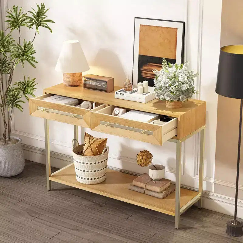 Okak 45.5IN Modern Entryway Table with 2 Drawers, Console Table with Striking Geometric Design, Hallway Table for Living Room, Foyer