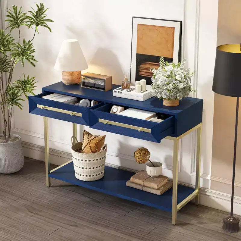 Okak 45.5IN Modern Entryway Table with 2 Drawers, Console Table with Striking Geometric Design, Hallway Table for Living Room, Foyer