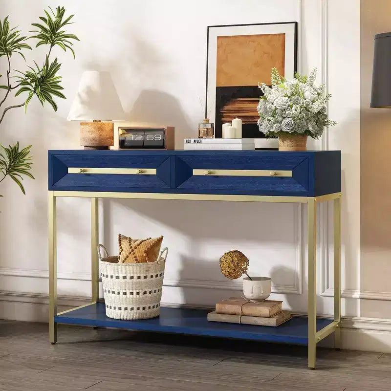 Okak 45.5IN Modern Entryway Table with 2 Drawers, Console Table with Striking Geometric Design, Hallway Table for Living Room, Foyer