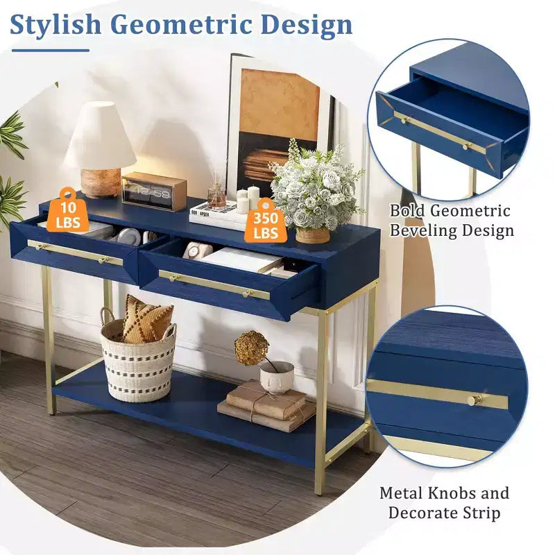 Okak 45.5IN Modern Entryway Table with 2 Drawers, Console Table with Striking Geometric Design, Hallway Table for Living Room, Foyer