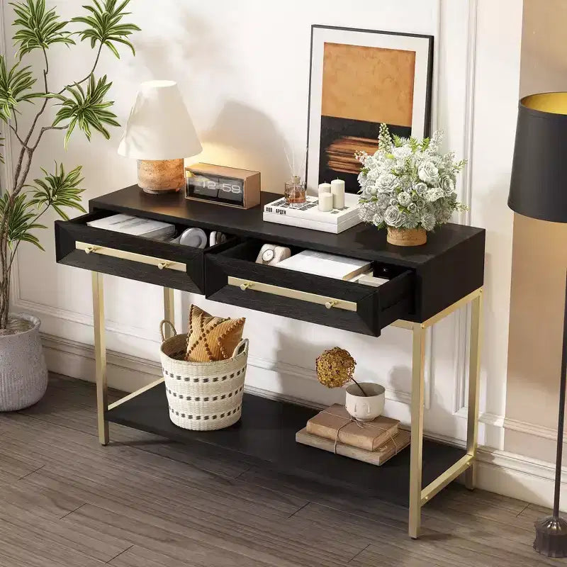 Okak 45.5IN Modern Entryway Table with 2 Drawers, Console Table with Striking Geometric Design, Hallway Table for Living Room, Foyer