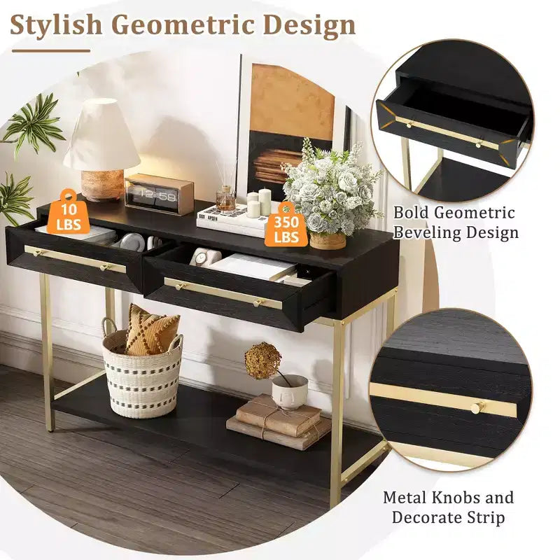 Okak 45.5IN Modern Entryway Table with 2 Drawers, Console Table with Striking Geometric Design, Hallway Table for Living Room, Foyer
