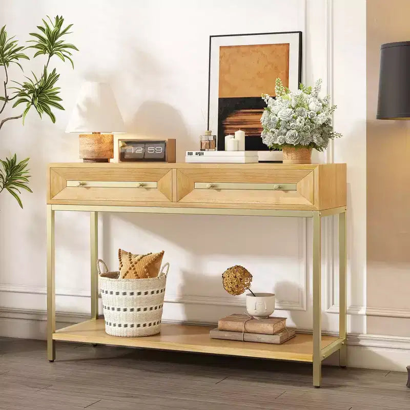 Okak 45.5IN Modern Entryway Table with 2 Drawers, Console Table with Striking Geometric Design, Hallway Table for Living Room, Foyer