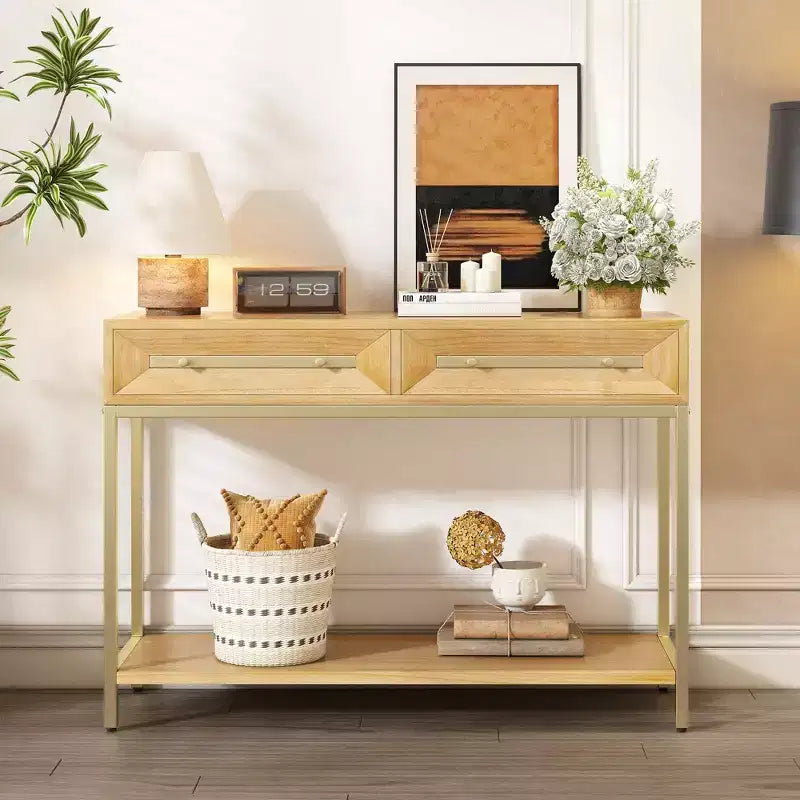Okak 45.5IN Modern Entryway Table with 2 Drawers, Console Table with Striking Geometric Design, Hallway Table for Living Room, Foyer