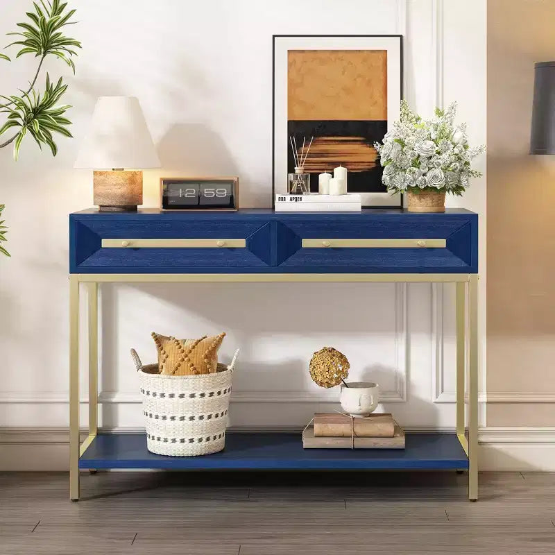 Okak 45.5IN Modern Entryway Table with 2 Drawers, Console Table with Striking Geometric Design, Hallway Table for Living Room, Foyer