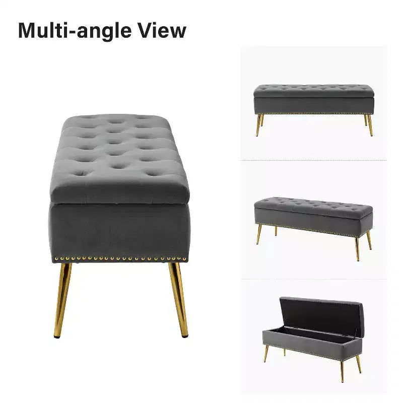 Hippolytus Storage Bench with Nailhead Trim and Button-tufted for Bedroom| ART OF LIVING DESIGNS-BLACK