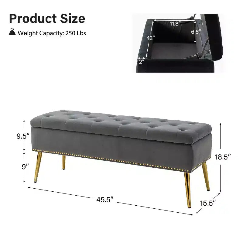 Hippolytus Storage Bench with Nailhead Trim and Button-tufted for Bedroom| ART OF LIVING DESIGNS-BLACK