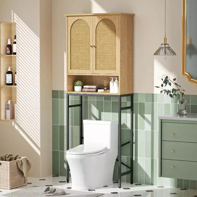 Dcolora Over The Rack Wood Cabinet with Metal Stand, Bathroom Organizer with Adjustable Shelf