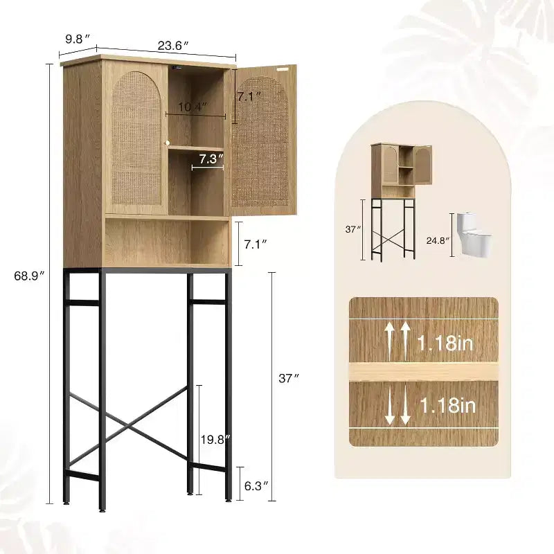 Dcolora Over The Rack Wood Cabinet with Metal Stand, Bathroom Organizer with Adjustable Shelf