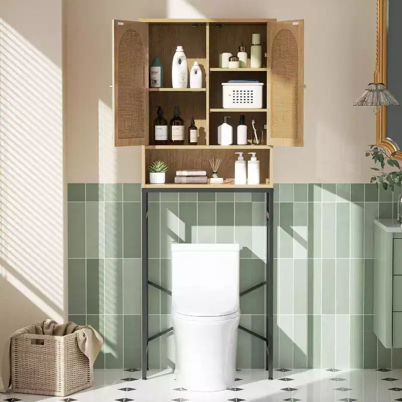 Dcolora Over The Rack Wood Cabinet with Metal Stand, Bathroom Organizer with Adjustable Shelf