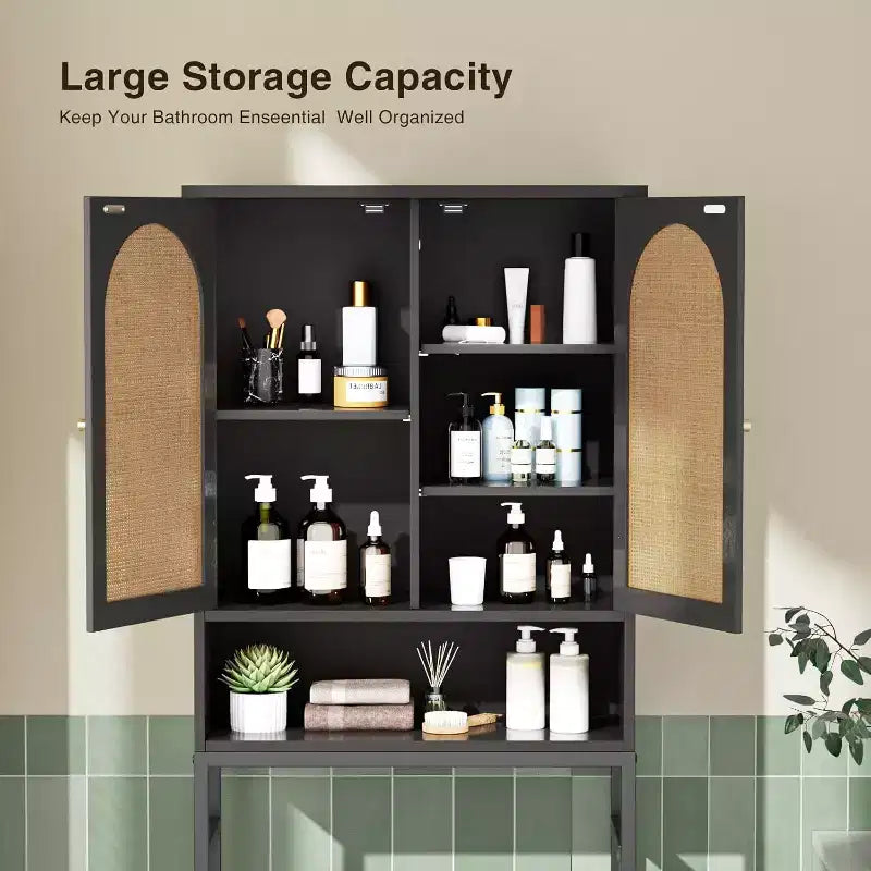 Dcolora Over The Rack Wood Cabinet with Metal Stand, Bathroom Organizer with Adjustable Shelf