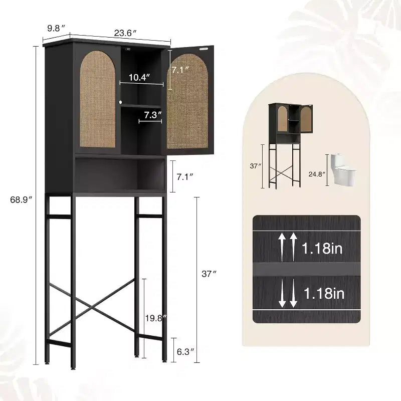 Dcolora Over The Rack Wood Cabinet with Metal Stand, Bathroom Organizer with Adjustable Shelf