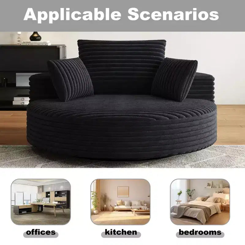 55 inch Beige Corduroy Foam Single Swivel Chair for Living Room and Bedroom
