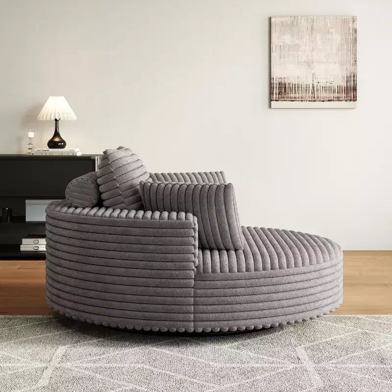 55 inch Beige Corduroy Foam Single Swivel Chair for Living Room and Bedroom