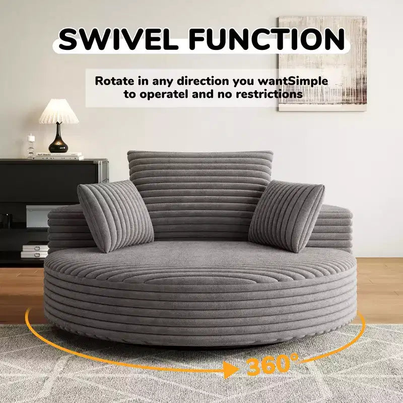 55 inch Beige Corduroy Foam Single Swivel Chair for Living Room and Bedroom