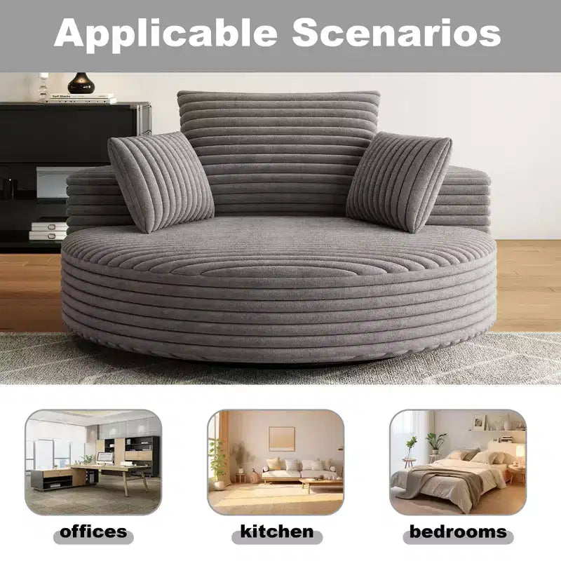 55 inch Beige Corduroy Foam Single Swivel Chair for Living Room and Bedroom