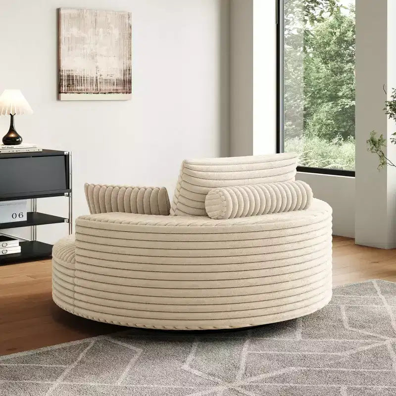 55 inch Beige Corduroy Foam Single Swivel Chair for Living Room and Bedroom