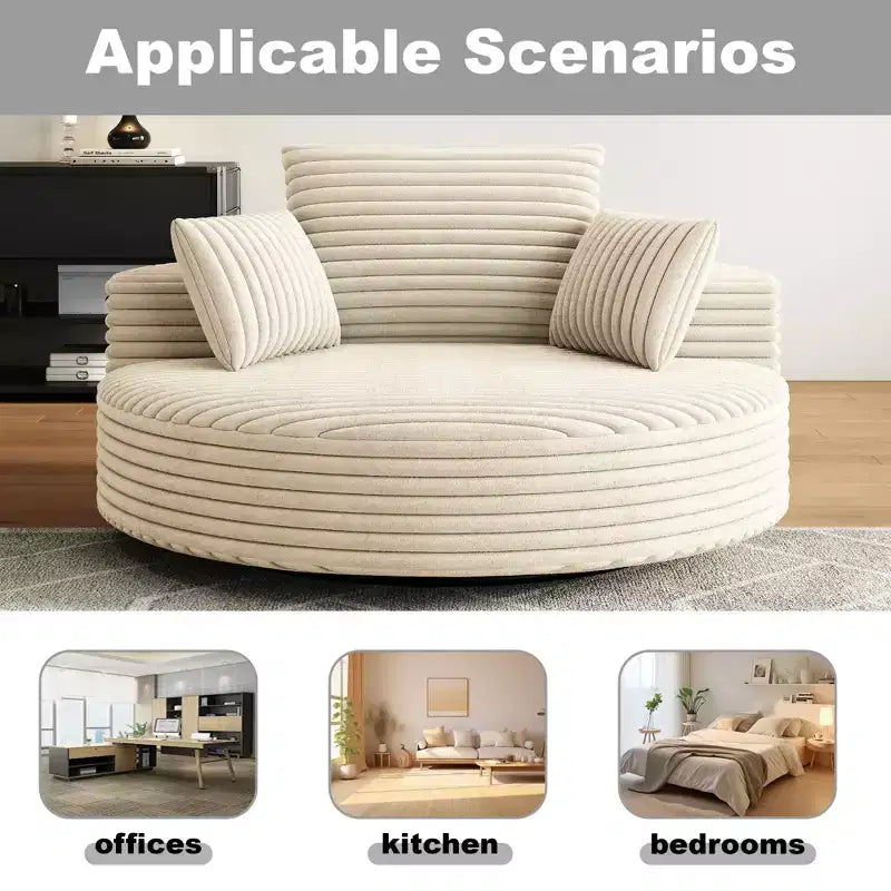 55 inch Beige Corduroy Foam Single Swivel Chair for Living Room and Bedroom