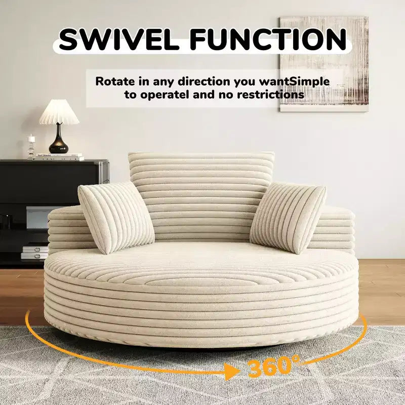 55 inch Beige Corduroy Foam Single Swivel Chair for Living Room and Bedroom