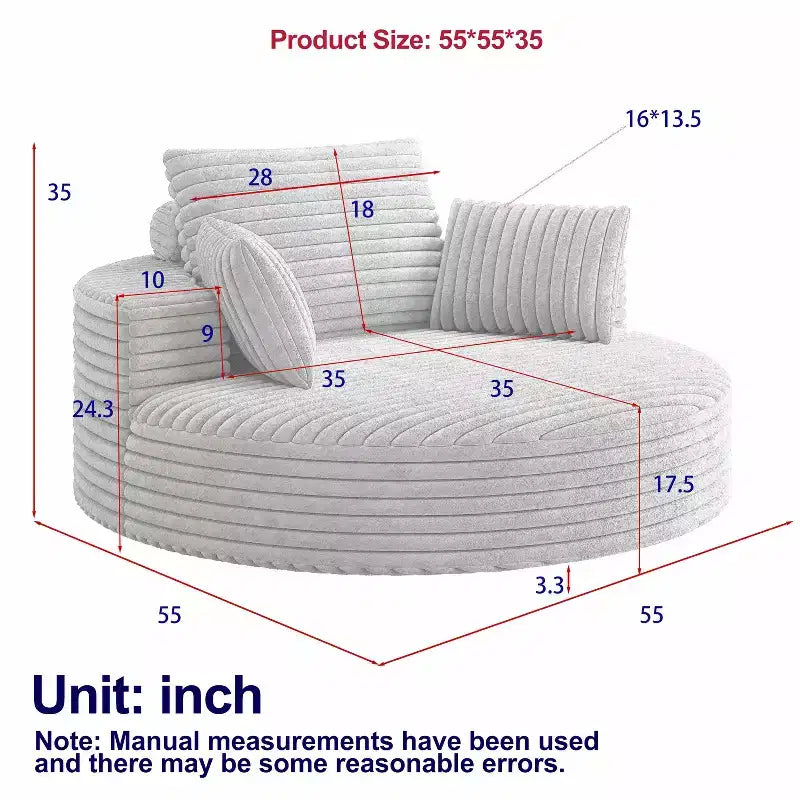 55 inch Beige Corduroy Foam Single Swivel Chair for Living Room and Bedroom