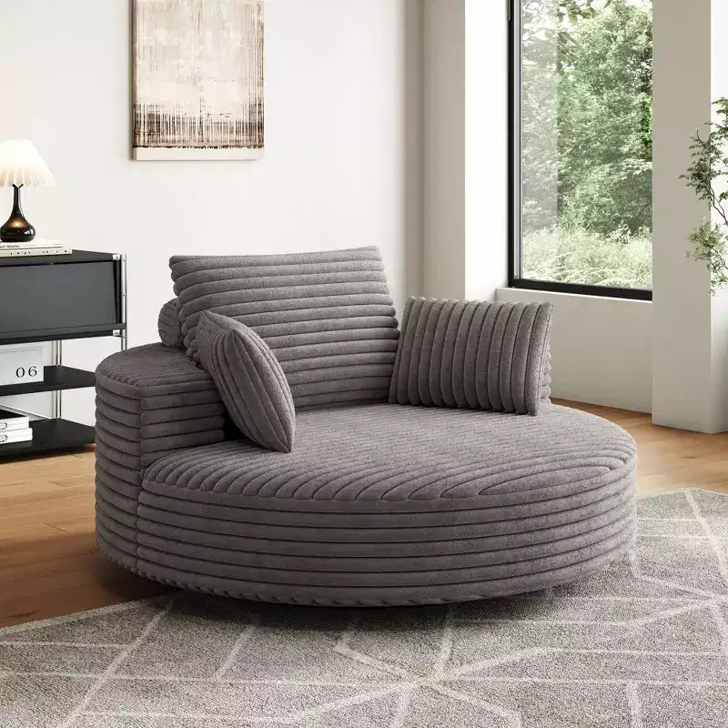 55 inch Beige Corduroy Foam Single Swivel Chair for Living Room and Bedroom