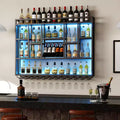 Bekrvio 4-Tier Wall Mounted Wine Rack with LED Lights, 59 inch Industrial Metal Floating Shelves for Kitchen, Bar, Dining Room & Wine Cellar