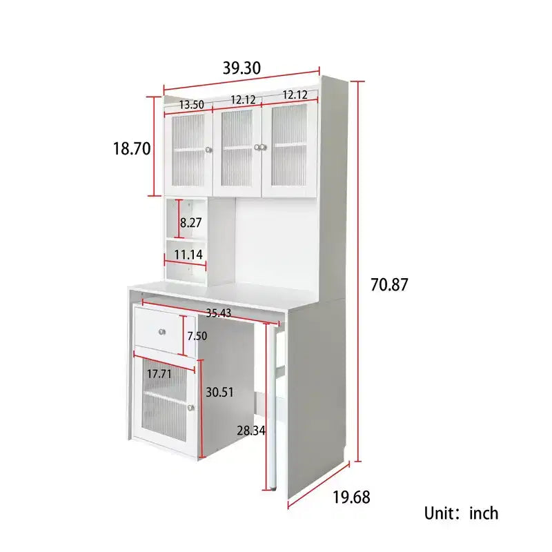 Okak 39.3IN Modern Computer Desk with Glass Doors, Folding L Shaped Table with Bookshelf and Hutch, Home Office Desks for Study, Living Room