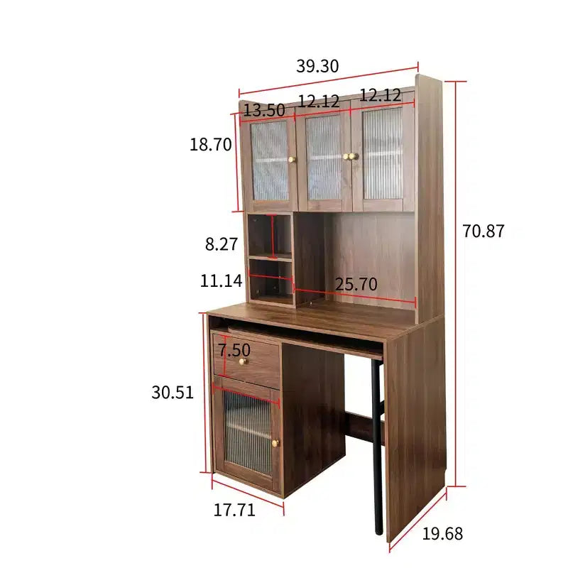 Okak 39.3IN Modern Computer Desk with Glass Doors, Folding L Shaped Table with Bookshelf and Hutch, Home Office Desks for Study, Living Room