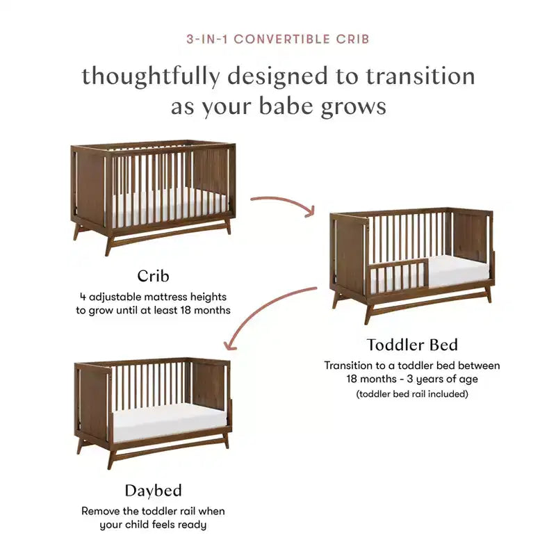 Babyletto Peggy Mid-Century 3-in-1 Convertible Crib with Toddler Bed Conversion Kit